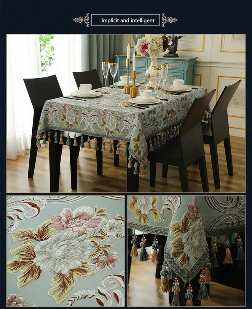 

Luxury Wedding decoration table cloth jacquard with Hanging ear for home kitchen accessories ramadan table cloth