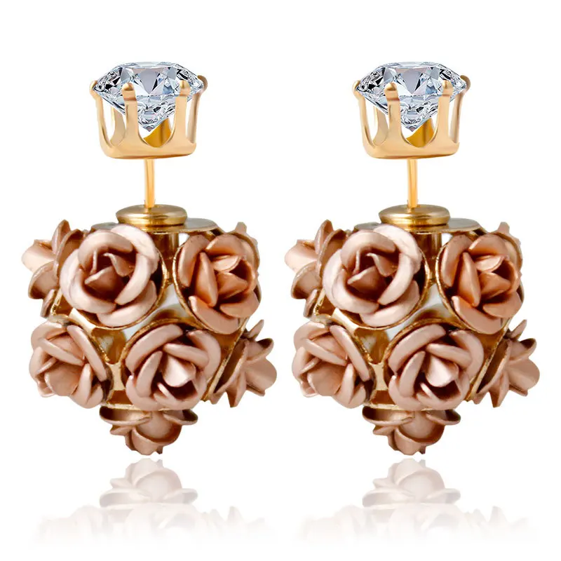 Fashion inflorescence flower and zircon romantic style double sided earring | Украшения и аксессуары