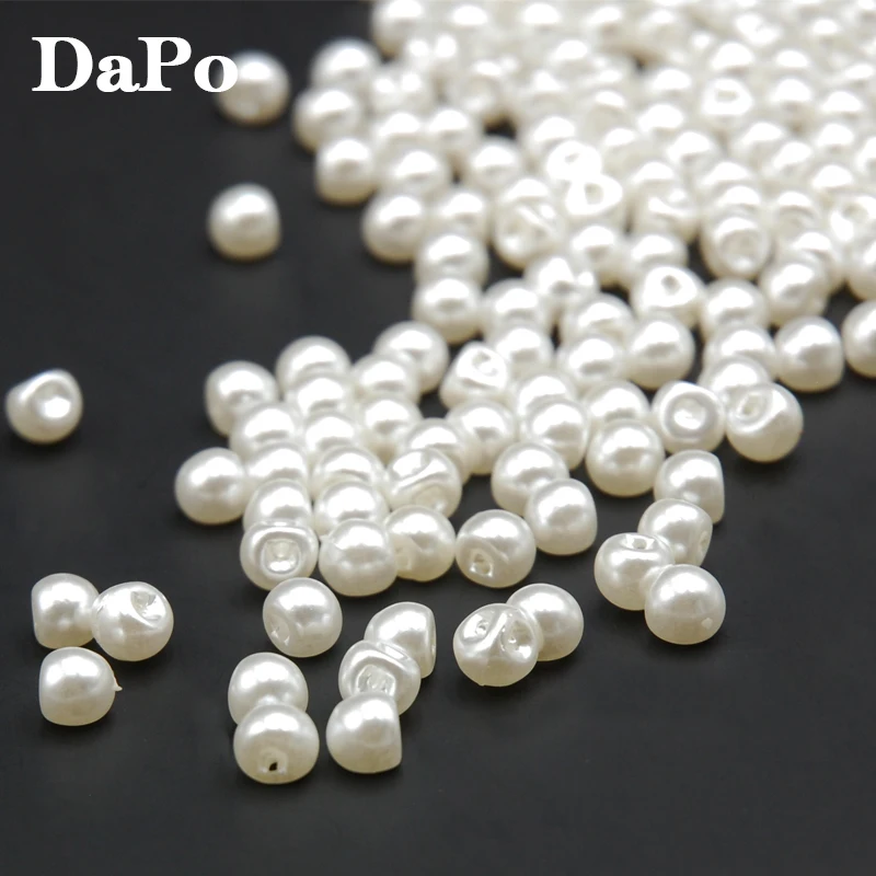 Белые имитационные жемчужные пуговицы из пластика с боковым отверстием для одежды, материал декоративных аксессуаров, 6 мм, 200 шт., бесплатная доставка.