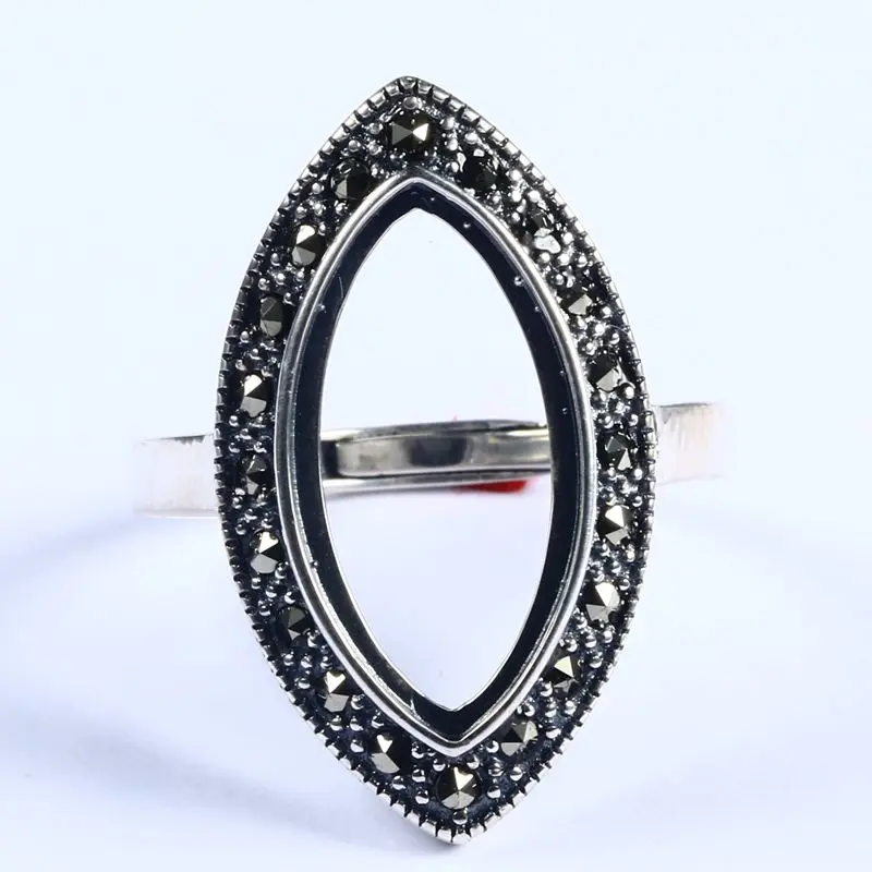 Sterling Silver 925 Engagement Semi Mount Ring Marquise Cabochon 10x20mm Amber Agate Turquoise Thai Wholesale Adjustable | Украшения и
