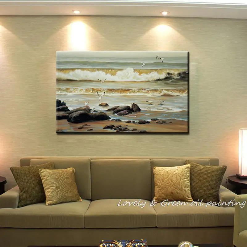 

Hand-painted Haick Wall Art Gull The Sea Waves Home Decoration Abstract Landscape Famous Oil Paintings On Canvas For Living Room