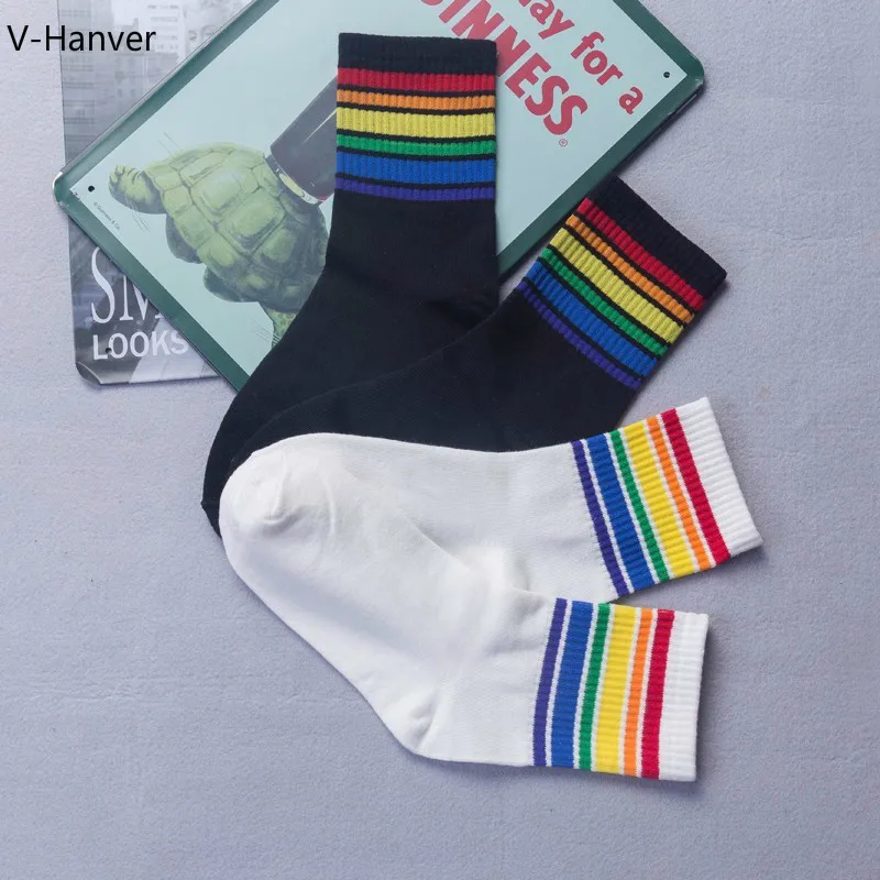 V Hanver Harajuku скейтборд радужные носки искусство унисекс модные белые хлопковые