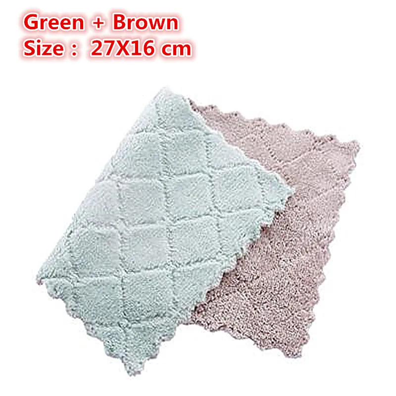 Green Brown ZISIZ домашнее кухонное полотенце, впитывающее, толстое, Двухслойное, для протирки стола, для мытья посуды, кухонное полотенце из микроволокна - Цвет: Green Brown