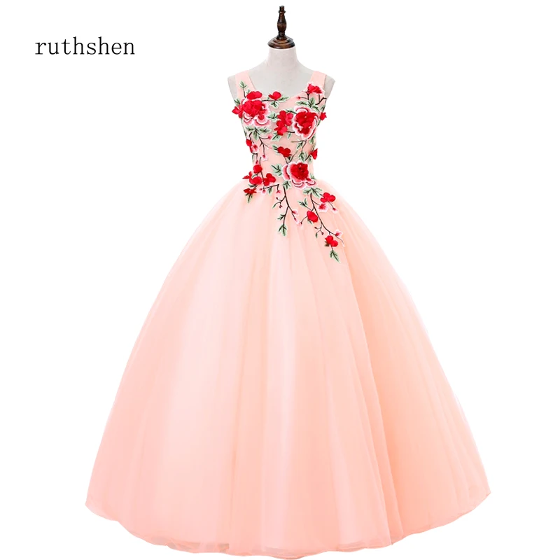 Фото Ruthshen Vestido De Festa Sweet 16, платья для выпускного вечера, дешевые платья с цветочной аппликацией и вышивкой, вечерние платья 2020, длинное вечернее платье №2