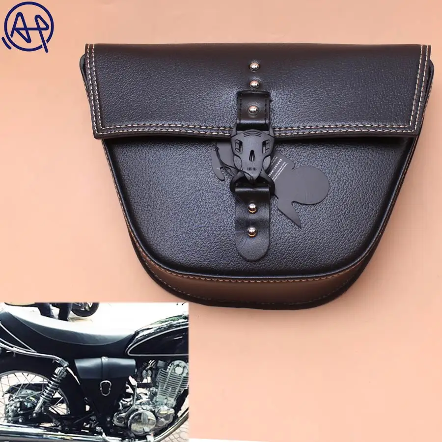 

1pcs Motorcycle Black PU Leather Side Clinch Bolt Saddlebag Saddle Bag Universal for Harley Sportster XL883 Cafe Racer Honda