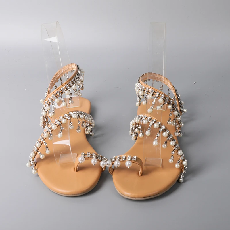 Женские сандалии Повседневные женские на плоской подошве Сандалии с жемчугом