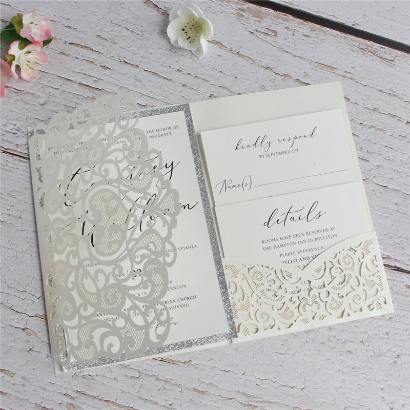 Свадебные приглашения конверт с блестящей серебряной каймой вставка мягкий