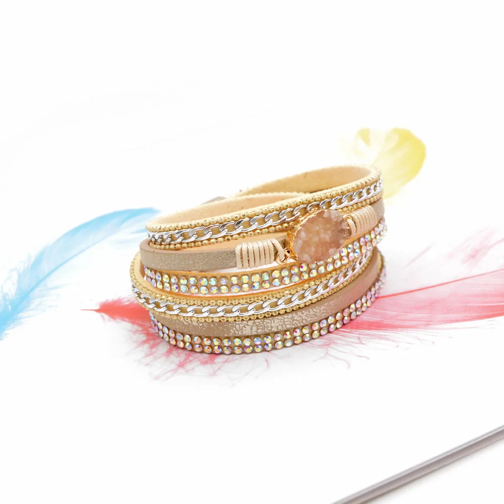 CINDY XIANG 3 Colors Available Natural Stone Leater Bracelets For Women And Men Unisex Cuff Bangles Fashion Twisted Bangle Gift