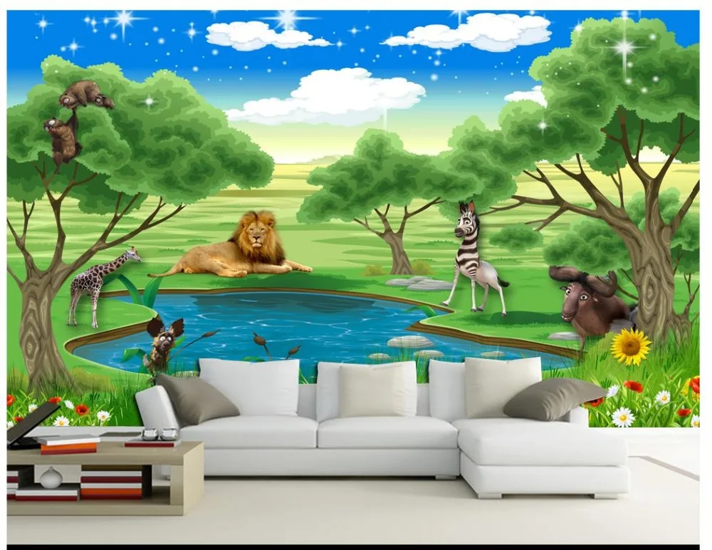 

Пользовательские 3d фото обои пасторальный пейзаж Красивые Животные свежий мультфильм детская комната росписи ТВ фон украшение стены