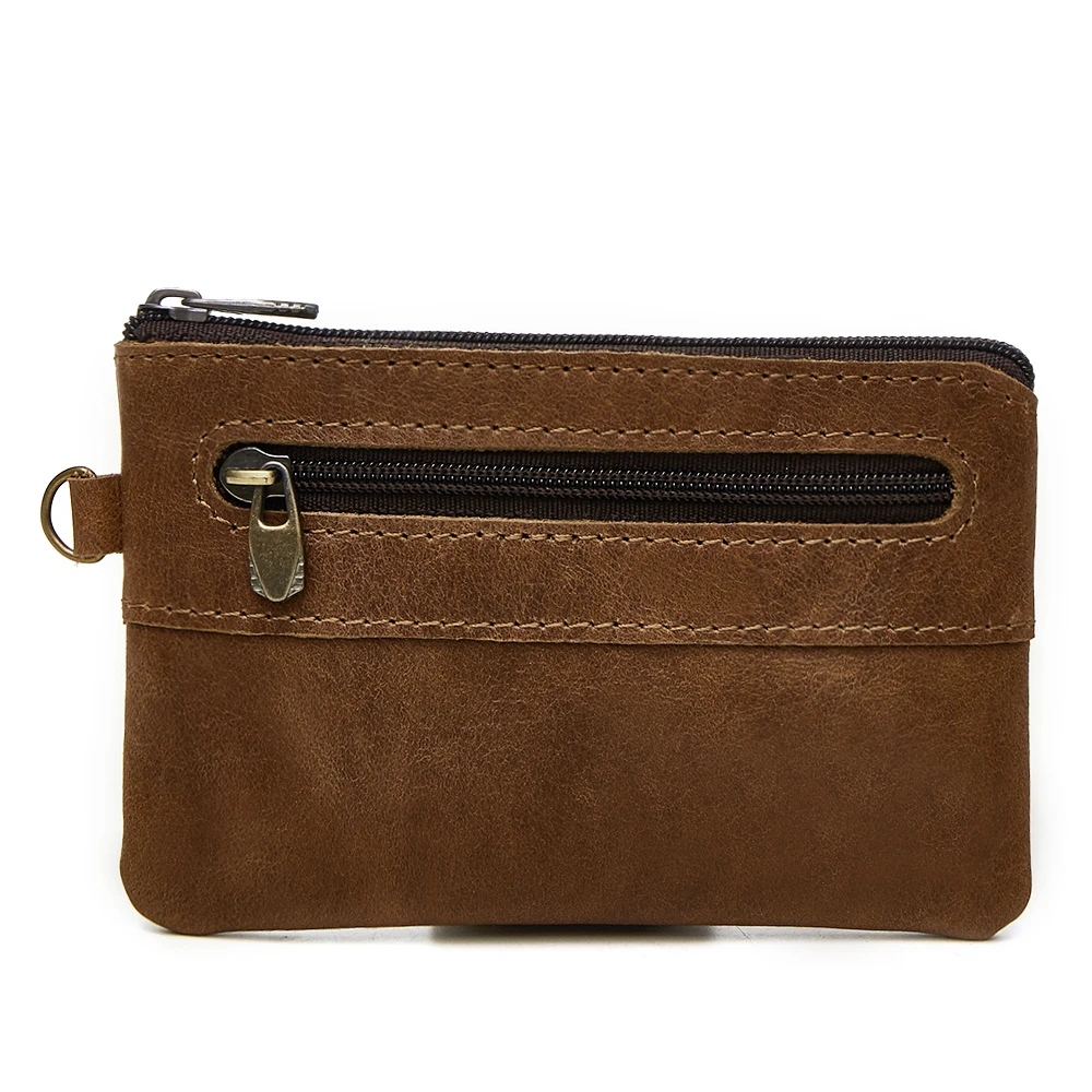 Мужской винтажный кошелек из натуральной кожи на молнии для монет в стиле ретро