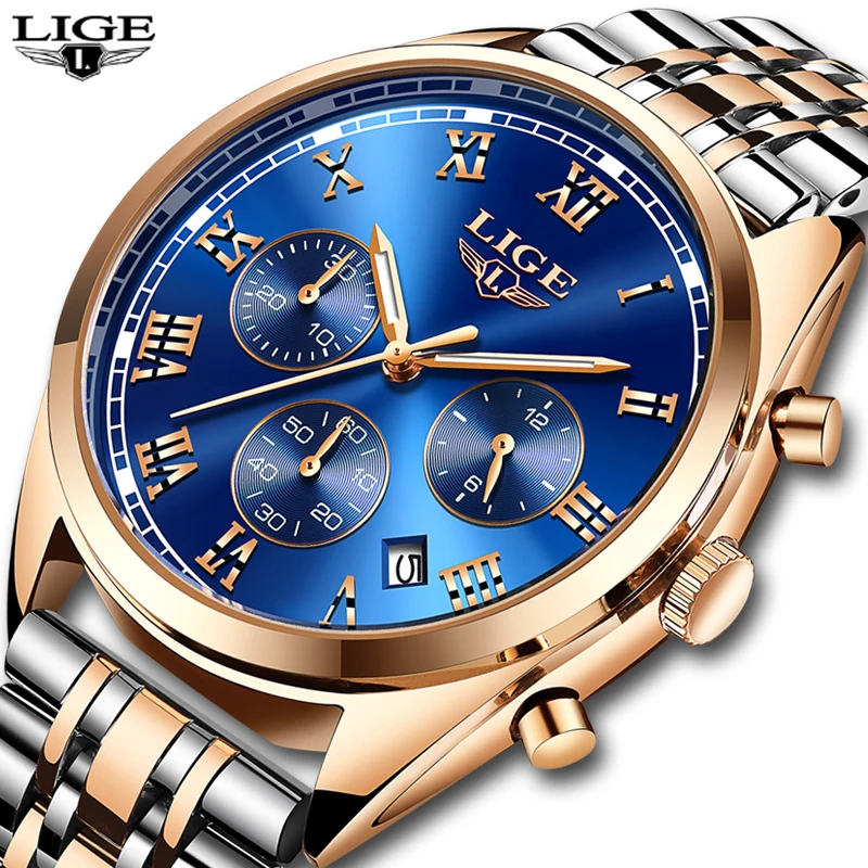 

Relogio Masculino LIGE Mens Watches Top Brand Luxury Leather Casual Quartz Watch Men All-steel Military Sport Waterproof Clock