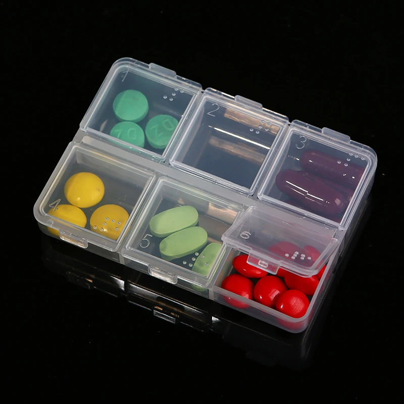 Travel Pill Cases For Blind Empty 6 Cells Drug tablet Container Braille Pills Medicine Dispenser Storage Case Boxes organizer | Дом и сад