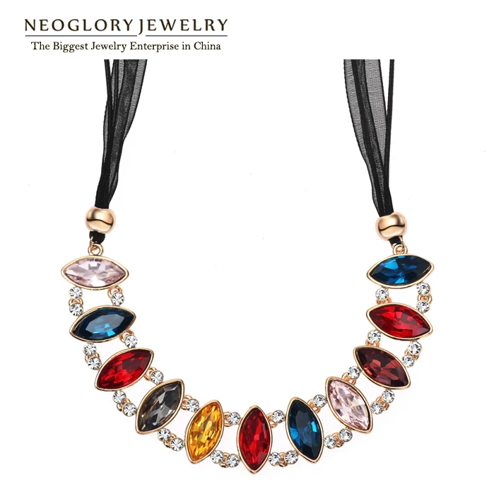 Neoglory сплава розового золота Цвет Чешский горный хрусталь моды нагрудник