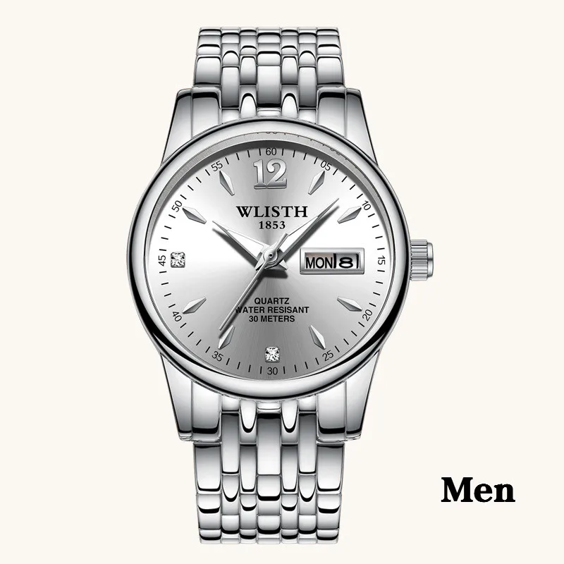 men silver ЖЕНСКИЕ НАРЯДНЫЕ часы из розового золота и нержавеющей стали, WLISTH, брендовые Модные женские наручные часы, кварцевые часы с датой недели, женские роскошные часы - Цвет: men silver