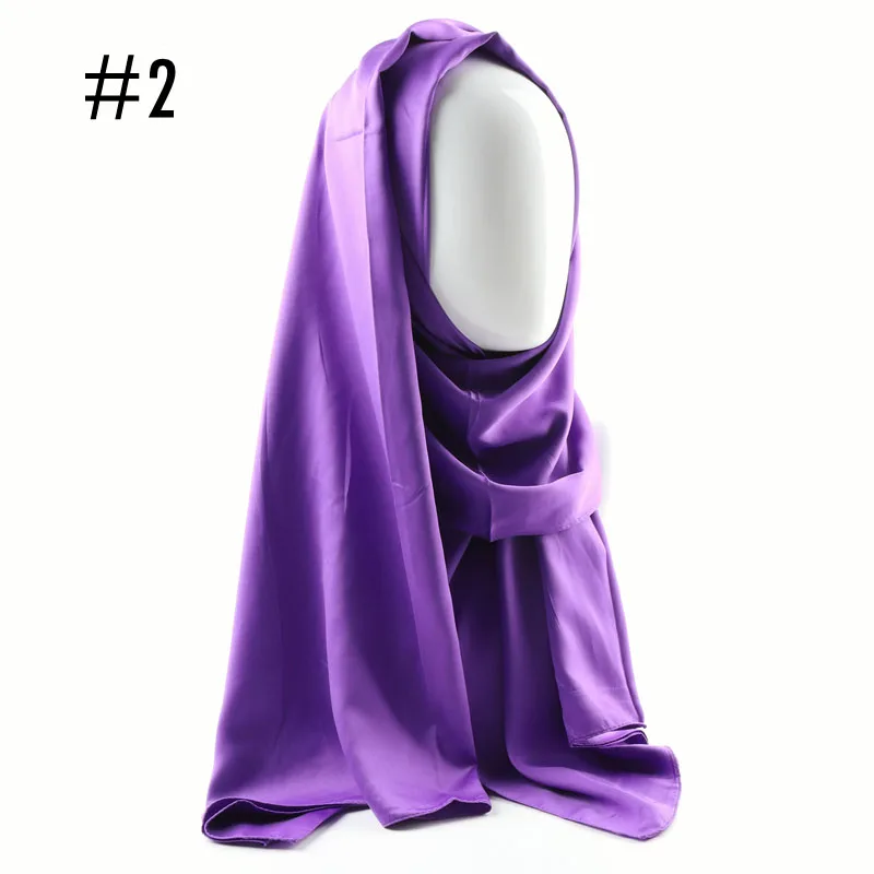 2 dark purple Цельный однотонный Блестящий хиджаб шарф ислам шаль головные обертывания мягкий шелк ощущение длинный мусульманский хиджаб Малайзия сатин Простые хиджабы - Цвет: 2 dark purple