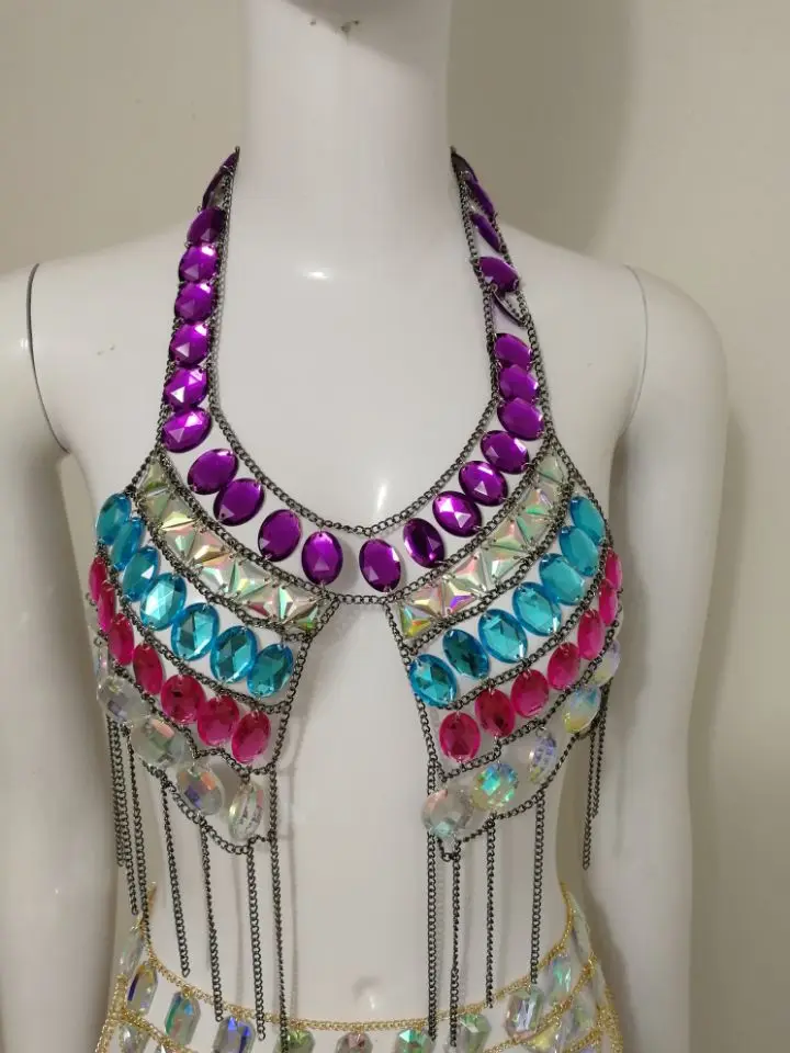 Сексуальный женский короткий топ с кристаллами и металлической цепочкой женские