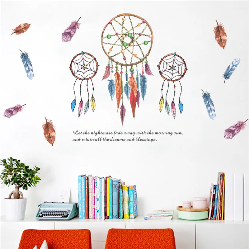 

Fantastic Dream Catcher With Feathers Wall Stickers For Store Shop Home Decoration Bedroom Mural Art Diy Wall Decals Pvc Posters