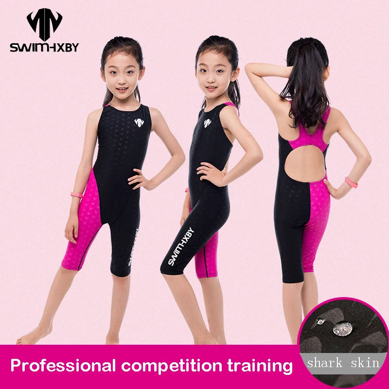 

HXBY Swimsuit Girls Swimwear Kids One Piece Swimming Suit Professional Training Swimwear Children's Competition Swimsuit Female
