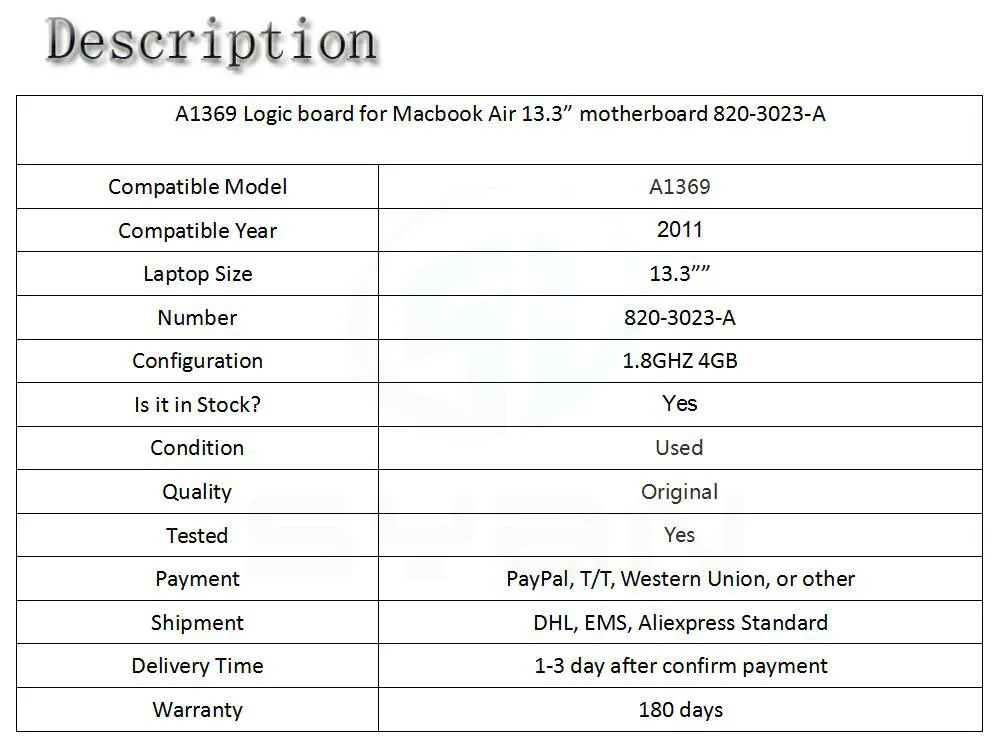A1369 материнская плата для ноутбука Macbook Air 13," 1,8 ГГц 4 Гб материнскую плату 820-3023-A 2011
