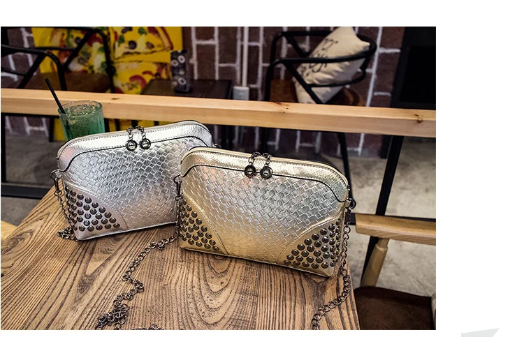 Wobag модная повседневная женская сумка через плечо, Золотая тканая мини-сумка, новинка, женская серебряная сумка-мессенджер из искусственной кожи с заклепками