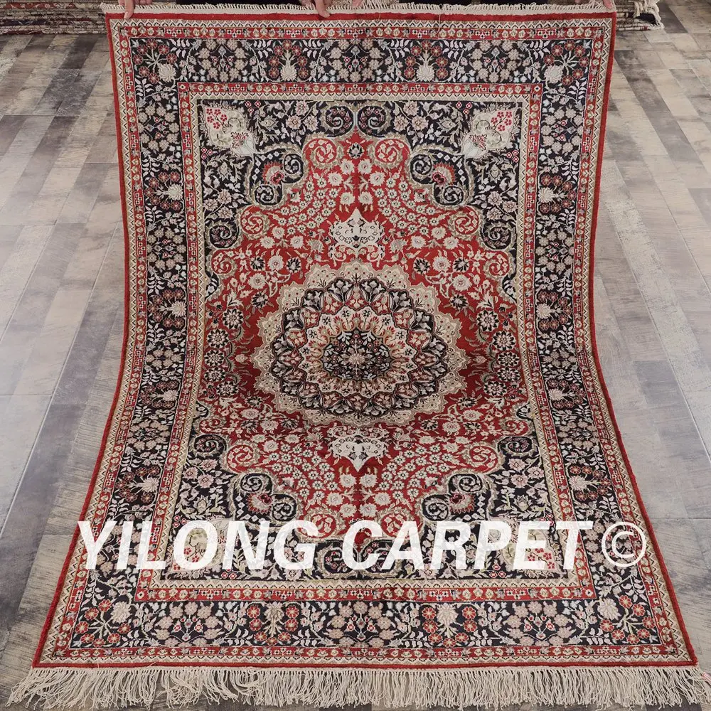 Традиционный Шелковый персидский коврик YILONG 4 'x 6' Красный традиционный