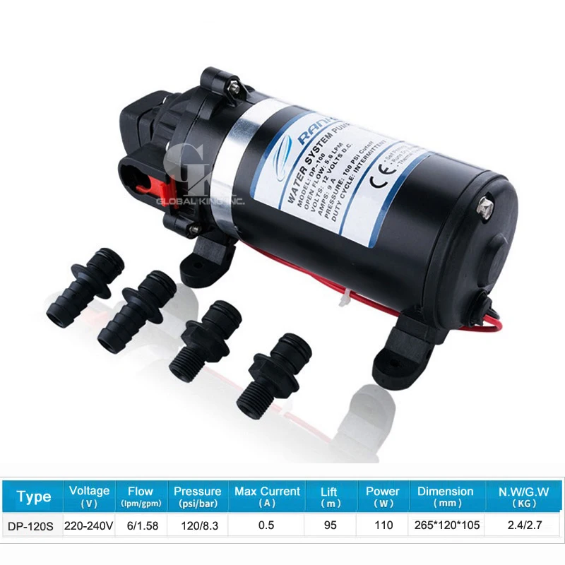 120PSI Self подкачивающий мембранный насос 220 240V водяной высокого давления для
