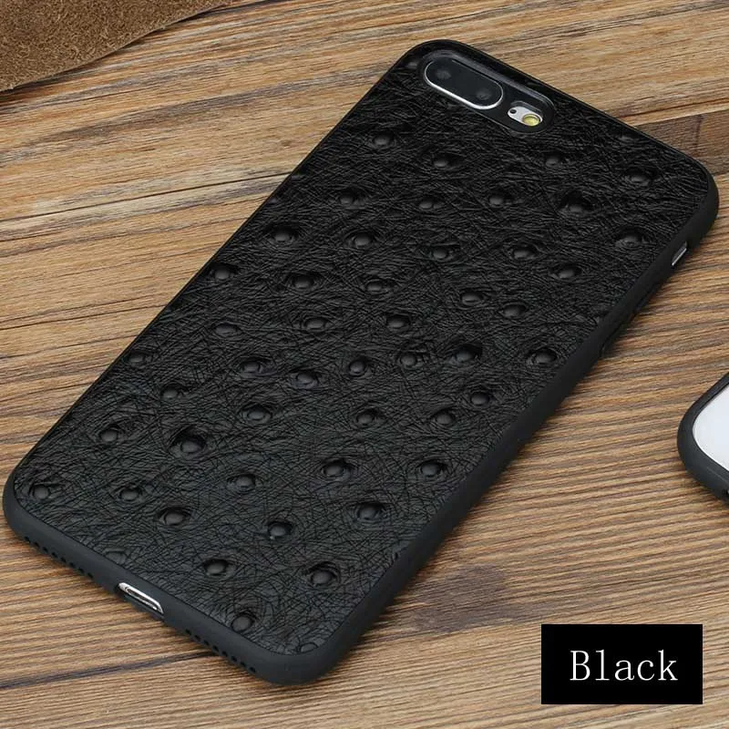 Черный Роскошный кожаный чехол для телефона iPhone 7plus 8plus Страусиная текстура мягкая оболочка противоударный чехол для X XR XS MAX 6S Plus X5 5S SE - Цвет: Черный