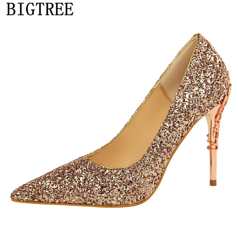 Туфли Bigtree свадебные с блестками фетиш туфли на высоком каблуке для невесты