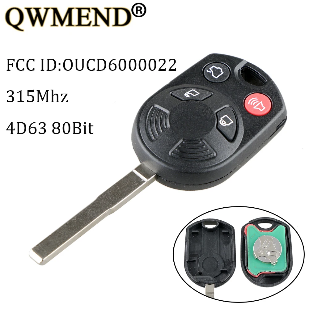 QWMEND 4 кнопки Rmeote Автомобильный ключ для Ford OUCD6000022 315Mhz & 4D63 80Bit C Max Escape Focus Fiesta Transit