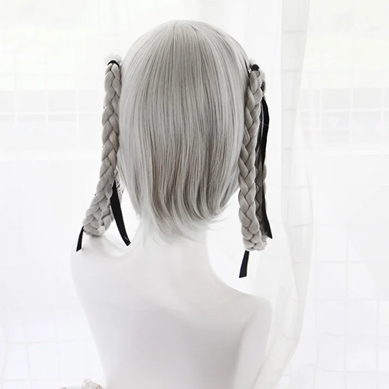 Парик для косплея из японского аниме Kakegurui Kirari Momobami Короткие Серые косички 35 см с