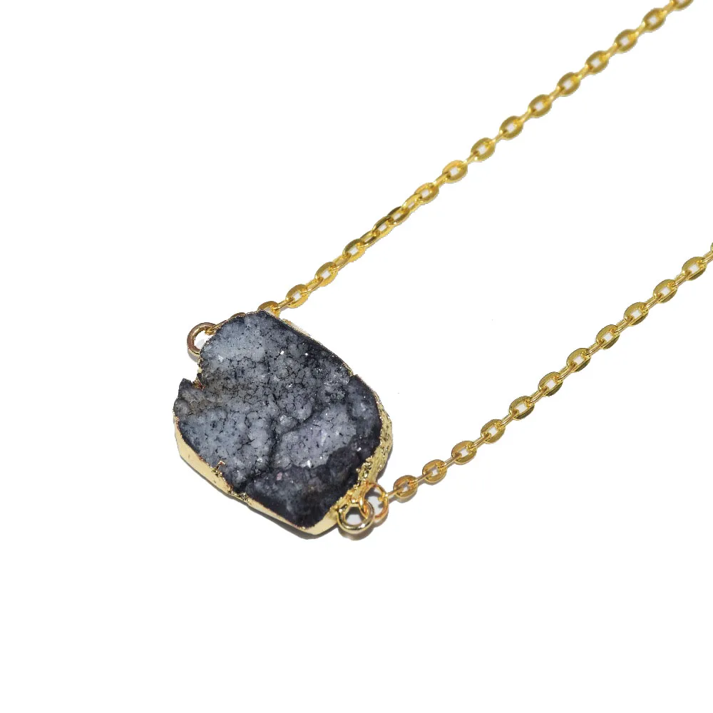 Сырой кристалл кварца druzy Подвеска на золотой цепочке ожерелье homme 2019 черный