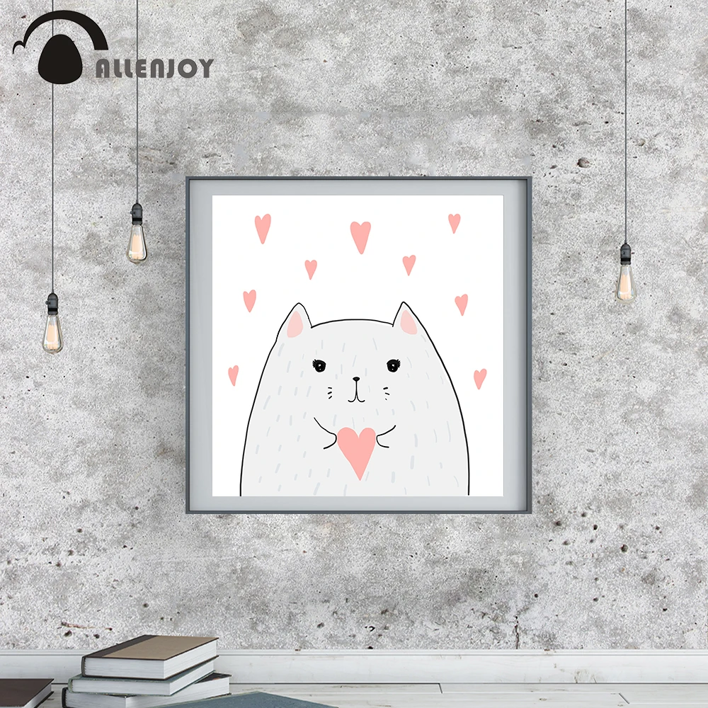 Allenjoy Детские постеры с животными принтами мультяшный Кот Румяна сердце детская