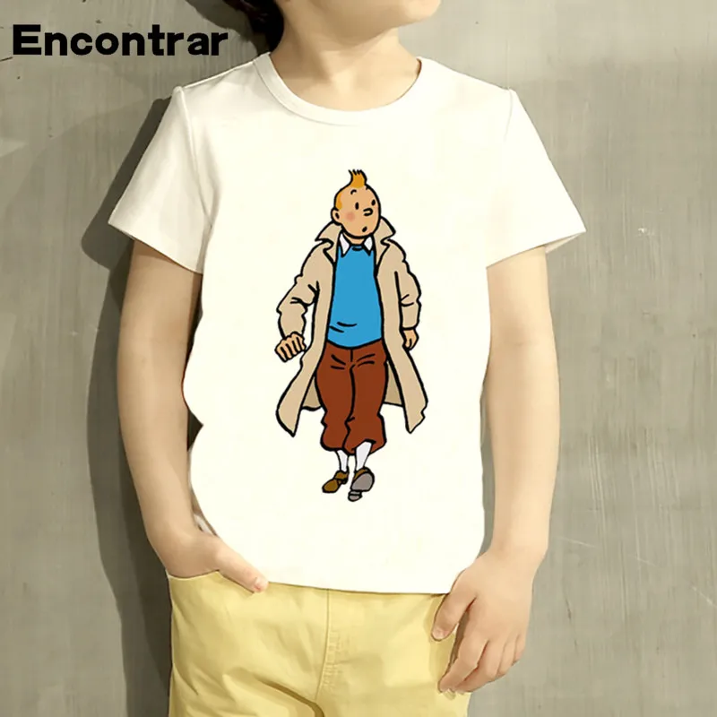 Tintin мультфильм дизайн мальчиков/девочек футболка Дети Смешные Короткие рукава