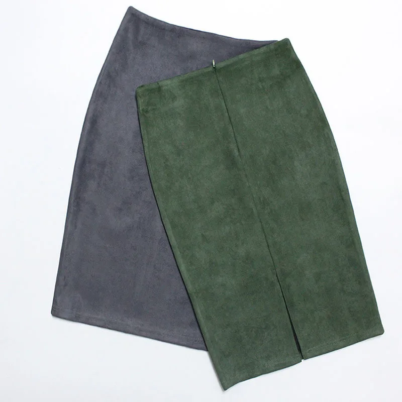 2017 женские винтажные замшевые миди юбки женская юбка-карандаш Осень Зима Высокая