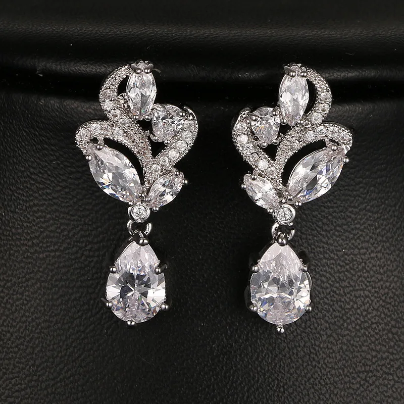 Floralbride Fashion Jewelry Bijoux Anti-allergic Girl Cubic Zircon Earring Charm Water Drop Women Dangle Wedding | Украшения и