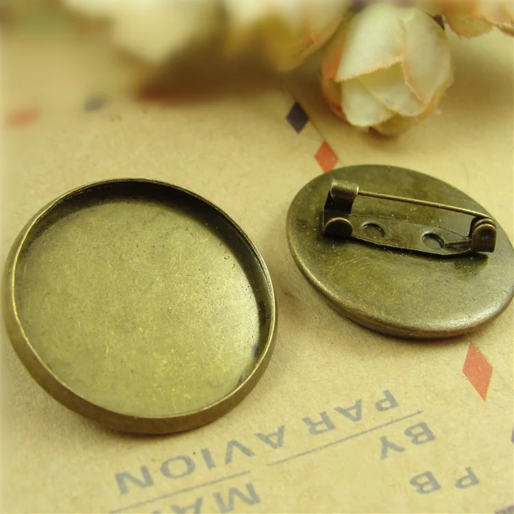 

25mm Inner size round shape brooch Cabochon Base Setting Blank Cameo breastpin antique bronze jewelry diy fingdings 50pcs 9214A