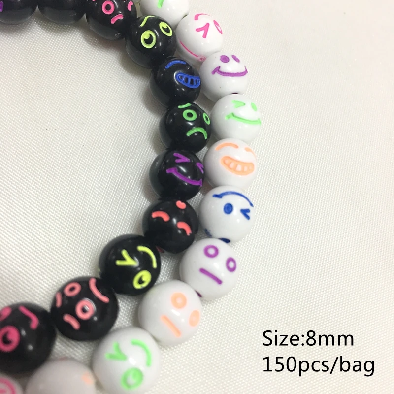 8 мм акриловые Круглые бусины для изготовления ювелирных изделий черно белые