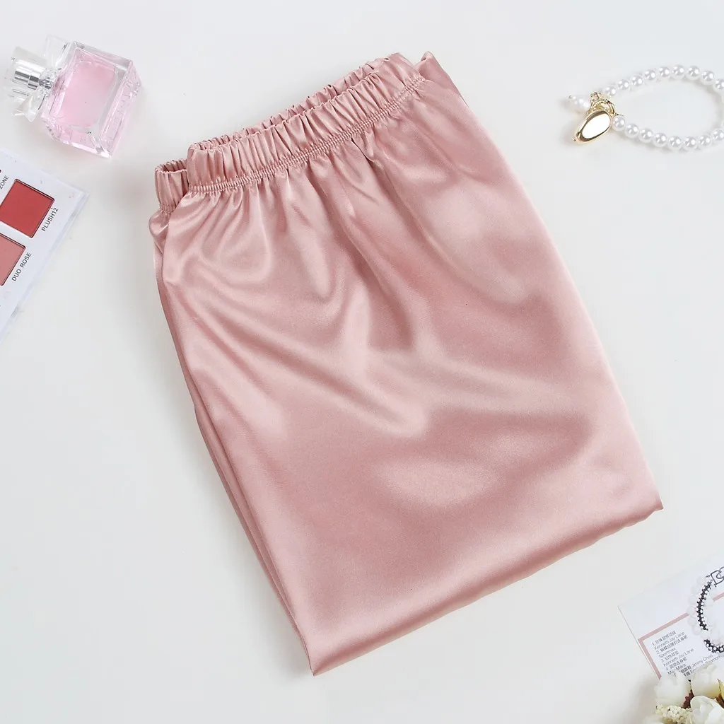 Pijama женская пижама комплект для сна розовый бюстгальтер атласный треугольный вырез Bralette брюки белье пижамы женские пижамные комплекты Пижама атласная Femme