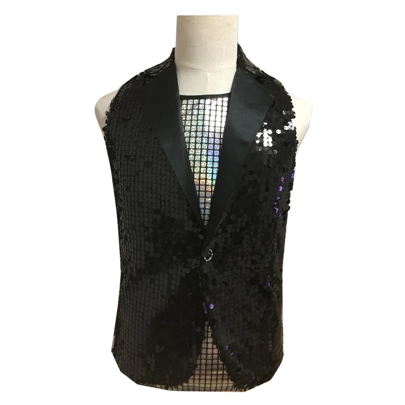 Мужской приталенный костюм безрукавка с блестками одной грудью|Костюмные