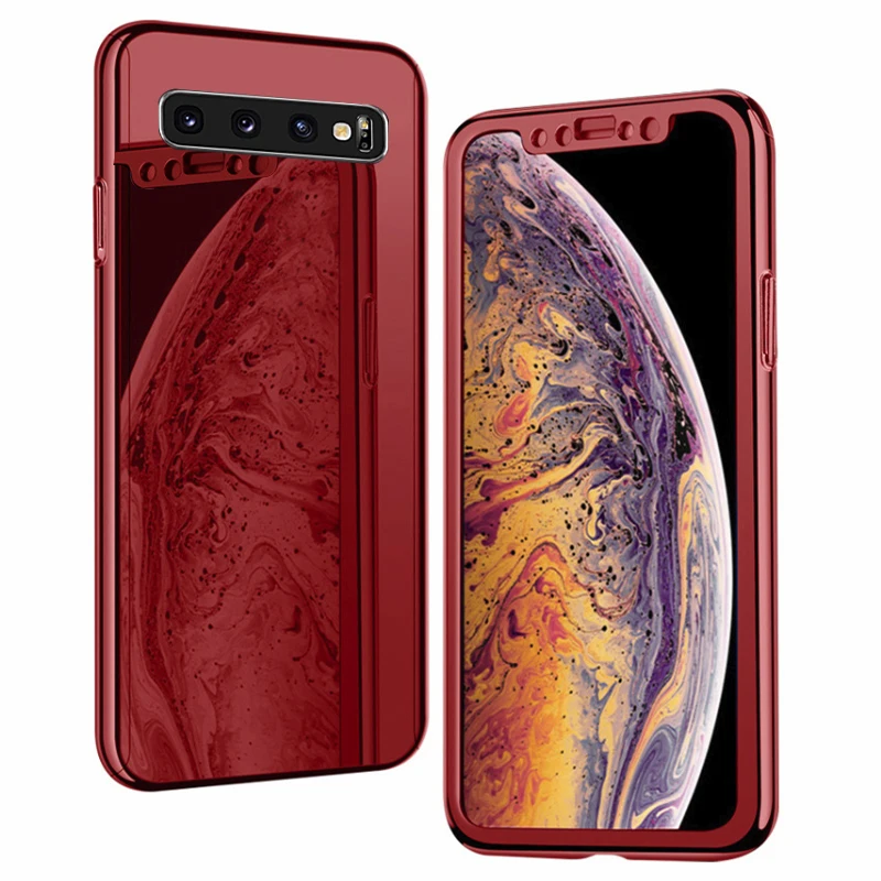 Coque чехол, чехол для samsung galaxy Note 9 8 Note9 Note8 на покрытие зеркальная 360 защитная задняя крышка с логотипом чехлы с закаленным стеклом - Цвет: red