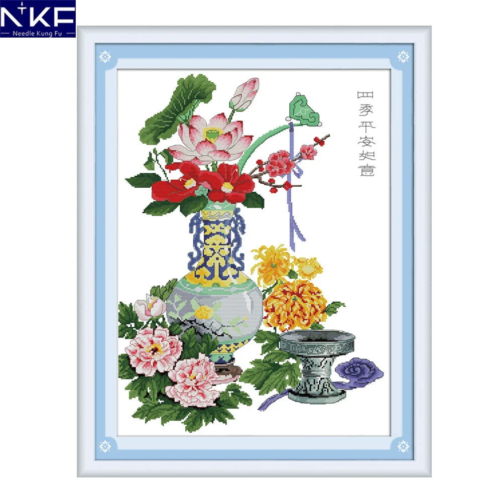 NKF Peace In Seasons Stamped Cross Stitch Embroidery 11CT 14CT DIY Needlework Chinese Kits Painting for Home Decor | Дом и сад