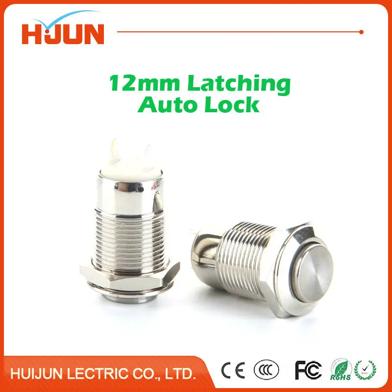 

1pcs 12mm Waterproof Latching Maintained High Round Stainless Steel Metal Push Button Car Start Horn Speaker Automatic Self Lock