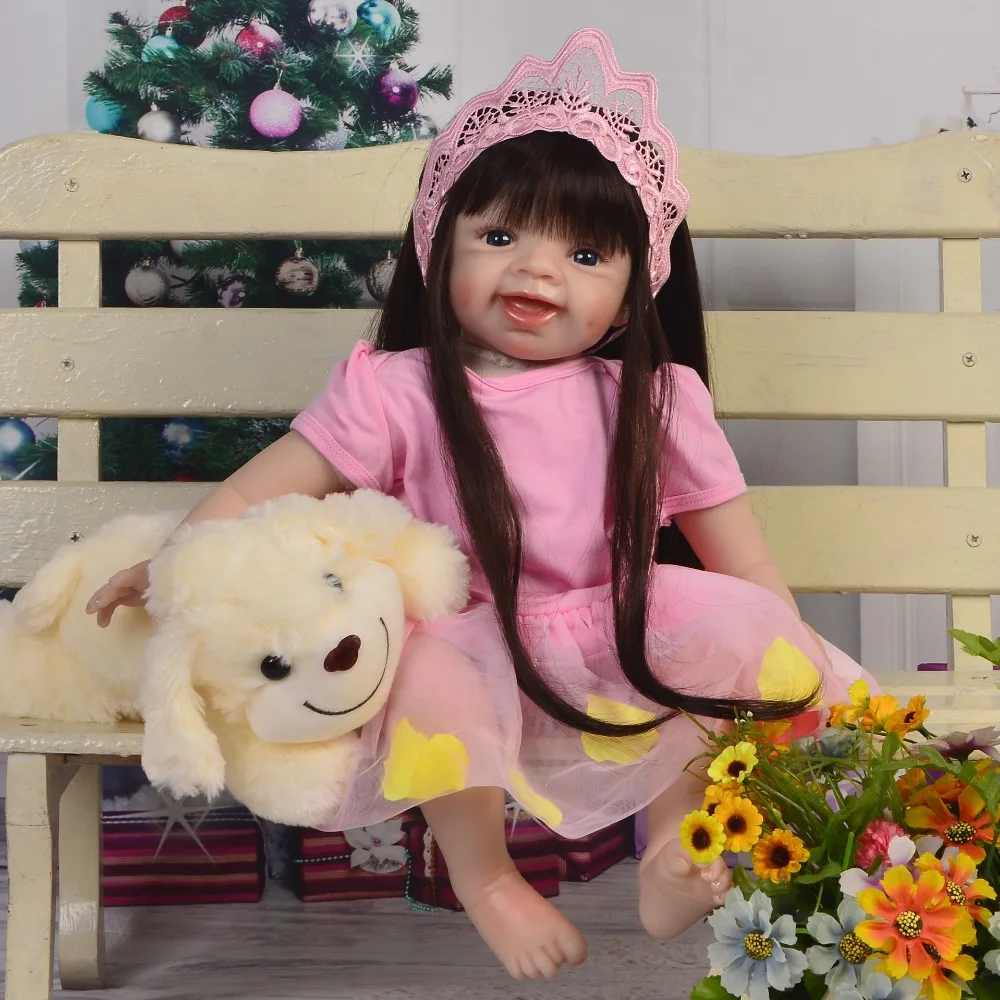 

Reborn princess girl toddler baby silicone dolls 22inch 55cm super real newborn dolls with dog plush bebe doll reborn bonecas