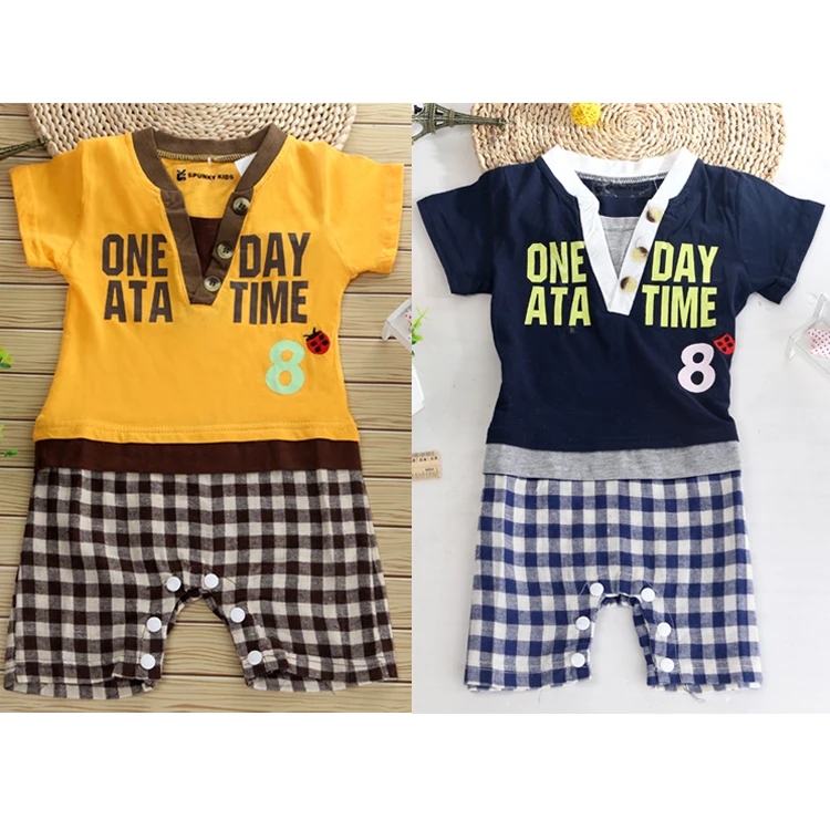 (3Pcs/lot) Newborn Baby Summer Fashion Kids Infant Boy Girl Cotton Plaid Rompers V-Neck Jumpsuit Casual Letters Clothes |