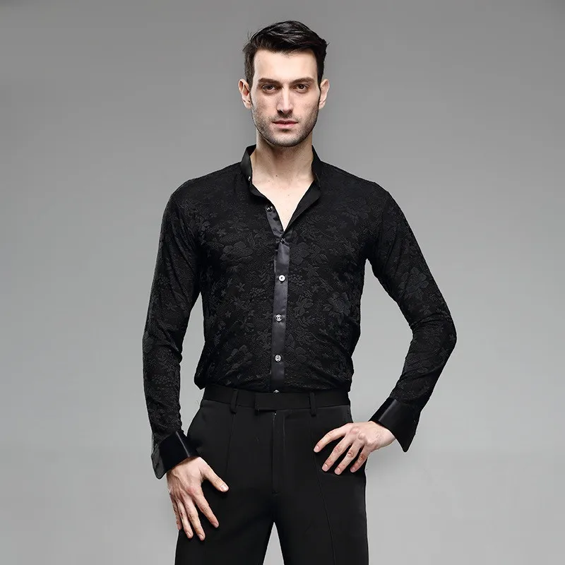 Мужские рубашки для латинских танцев Мужская одежда бальных костюмы сцены