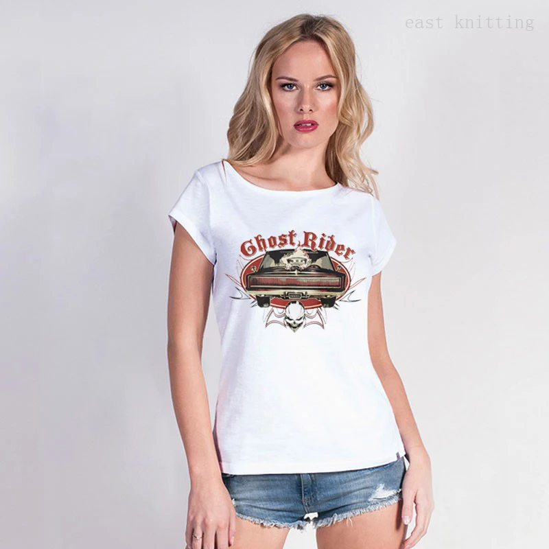 WT0412 Ghost Rider Sugarskull топы с круглым вырезом для женщин унисекс коротким рукавом