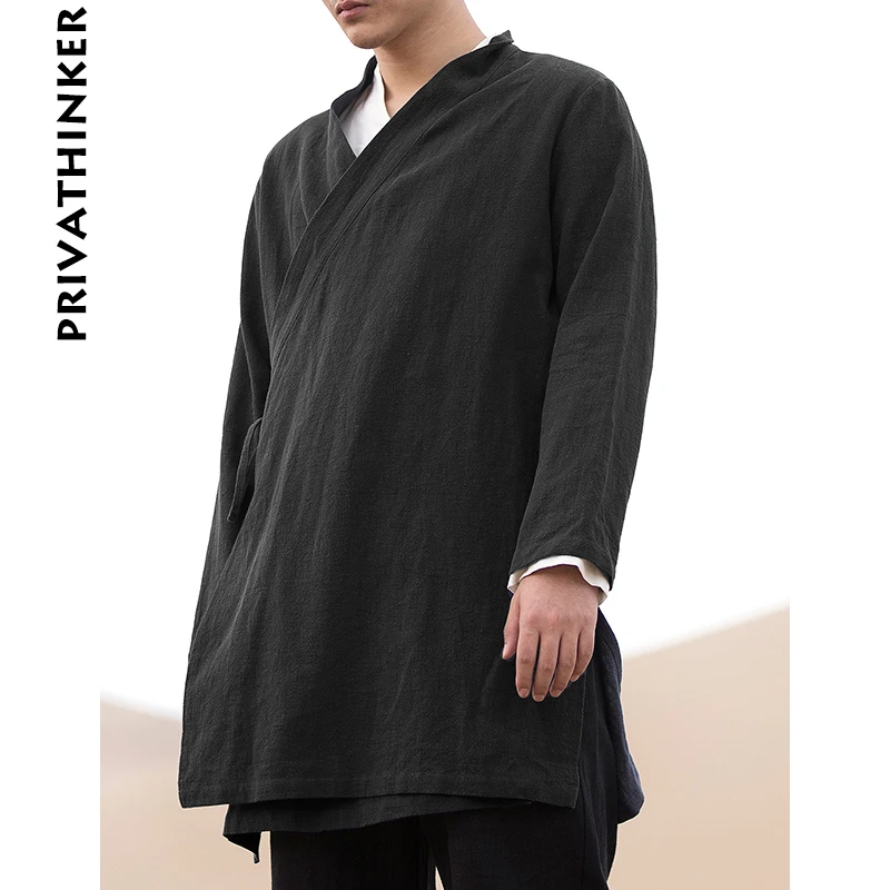 Sinicism Store мужской Тренч куртка Мужская синяя однотонная кимоно кардиган мужское