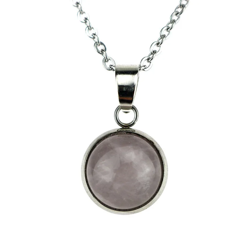 rose quartz Ожерелье из натурального камня, нержавеющая сталь, 12 мм, Круглый Опал, ожерелье из розовых кристаллов для женщин, ювелирные изделия - Окраска металла: rose quartz
