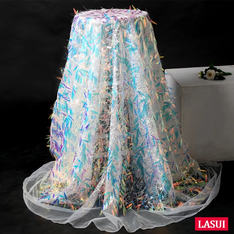 LASUI Новый Блестящий градиент симфония моды ткани в виде рыбьей чешуи сетчатые