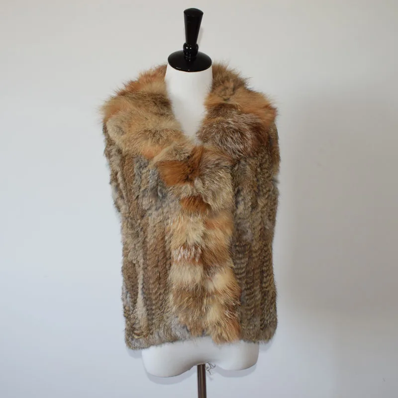 Женский жилет LF4103 вязаный из натурального меха лисы|real fur gilet|rabbit vestknitted rabbit vest |
